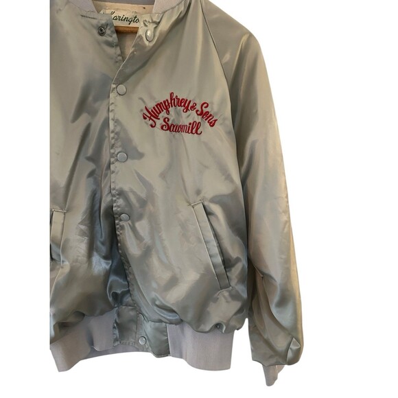 Vintage Karington Satin Bomber Jacket Silver USA Humphreys Sawmill Medium - Picture 8 of 16